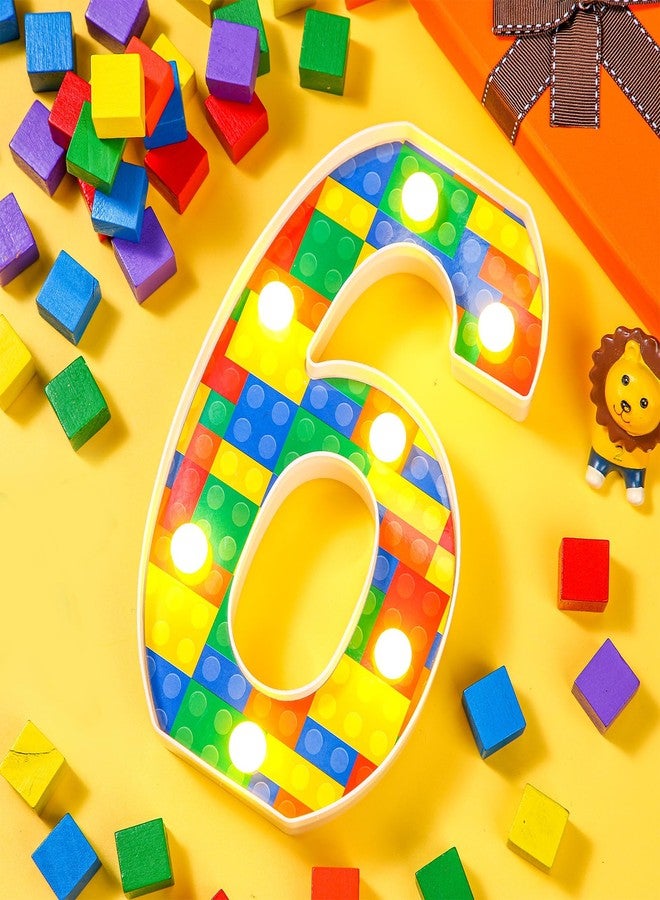 Baquler Building Block Light up Number Birthday Decoration Sign Marquee LED Numbers for Party Lighted Building Block Theme Birthday Party Supplies 8.58''(Number 6) - Image 3
